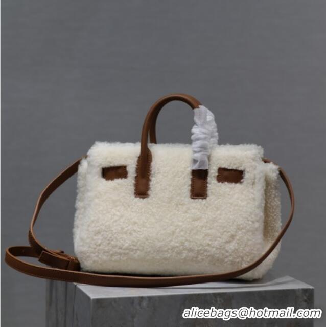 Top Grade Saint Laurent Sac de Jour Mini Tote Bag in Shearling 717439 Cream White 2025