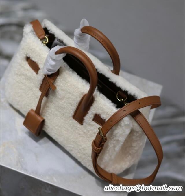 Top Grade Saint Laurent Sac de Jour Mini Tote Bag in Shearling 717439 Cream White 2025