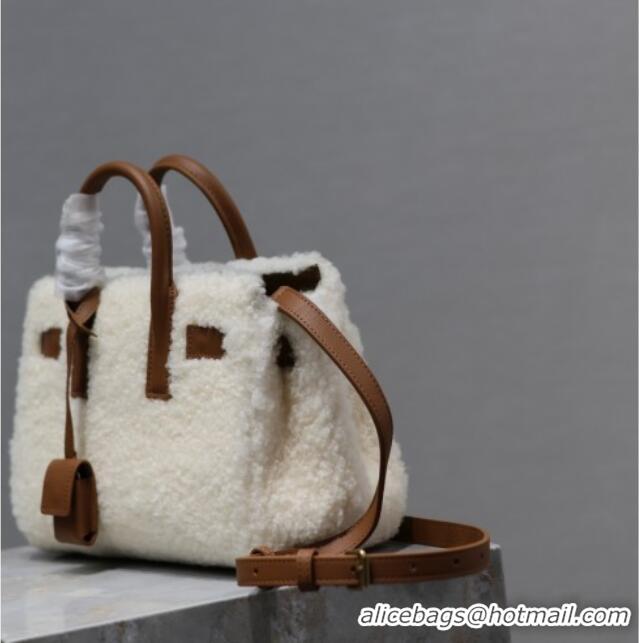 Top Grade Saint Laurent Sac de Jour Mini Tote Bag in Shearling 717439 Cream White 2025
