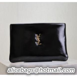 Unique Grade Saint Laurent Calypso Pouch in Wax Leather 765025 Black 2025