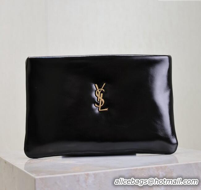 Unique Grade Saint Laurent Calypso Pouch in Wax Leather 765025 Black 2025