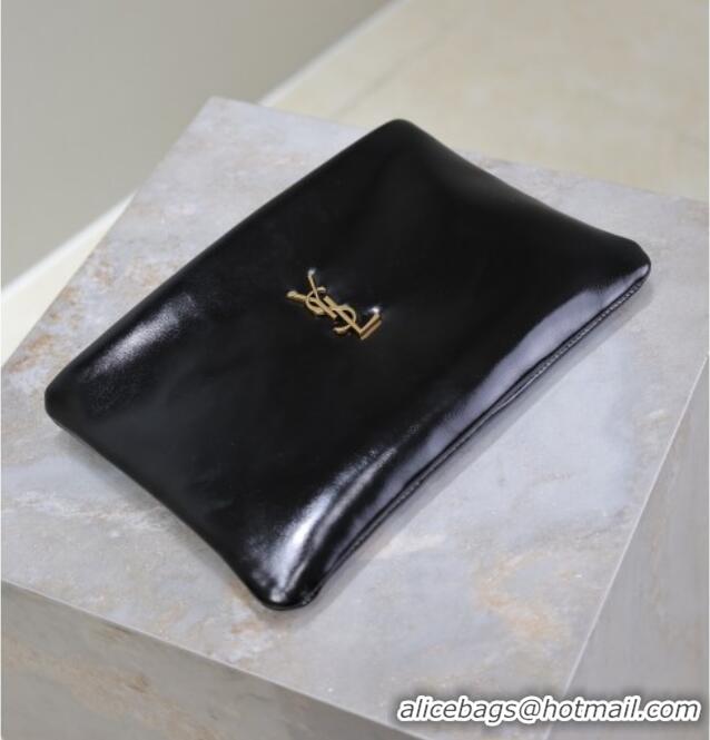 Unique Grade Saint Laurent Calypso Pouch in Wax Leather 765025 Black 2025