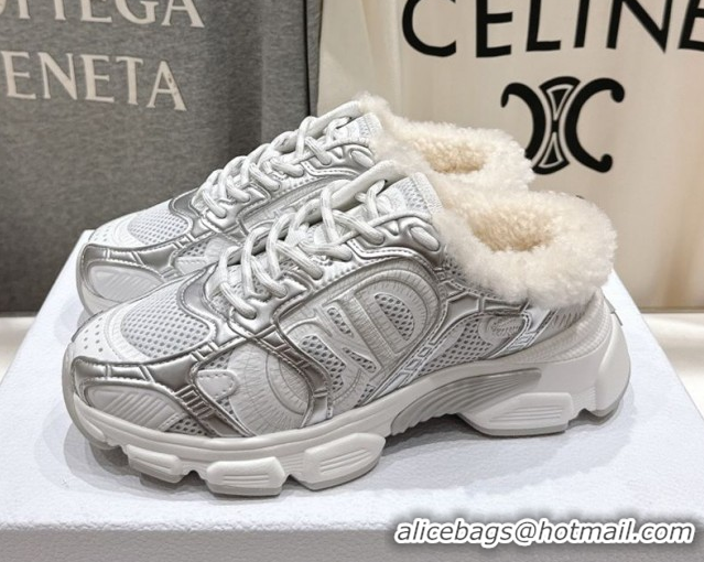 Top Grade Dior Chrono Sneaker Mules in Mesh, Leather-Effect and Wool Silver/White 51029064