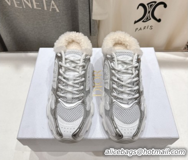 Top Grade Dior Chrono Sneaker Mules in Mesh, Leather-Effect and Wool Silver/White 51029064