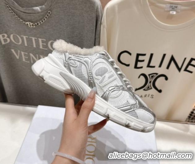 Top Grade Dior Chrono Sneaker Mules in Mesh, Leather-Effect and Wool Silver/White 51029064