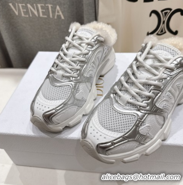 Top Grade Dior Chrono Sneaker Mules in Mesh, Leather-Effect and Wool Silver/White 51029064