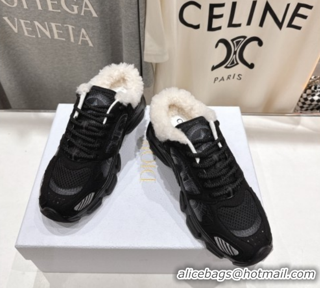 Best Grade Dior Chrono Sneaker Mules in Mesh, Suede and Wool Black 51029065