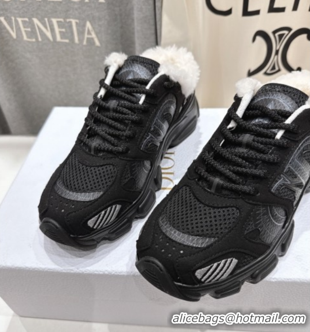 Best Grade Dior Chrono Sneaker Mules in Mesh, Suede and Wool Black 51029065