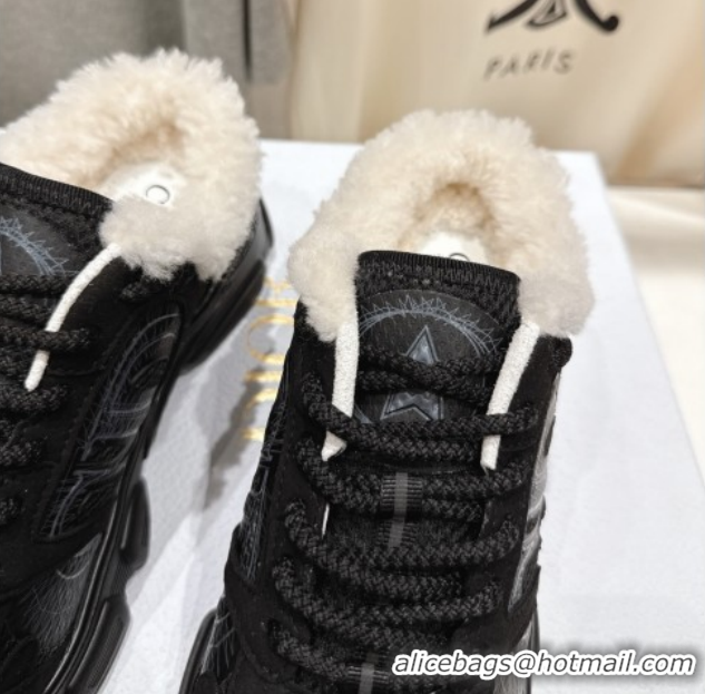 Best Grade Dior Chrono Sneaker Mules in Mesh, Suede and Wool Black 51029065