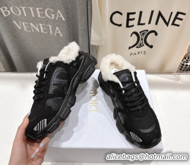 Best Grade Dior Chrono Sneaker Mules in Mesh, Suede and Wool Black 51029065