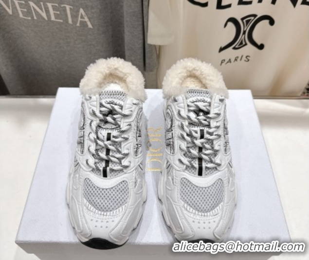 Good Quality Dior Chrono Sneaker Mules in Mesh, Leather-Effect and Wool White/Black 1029066