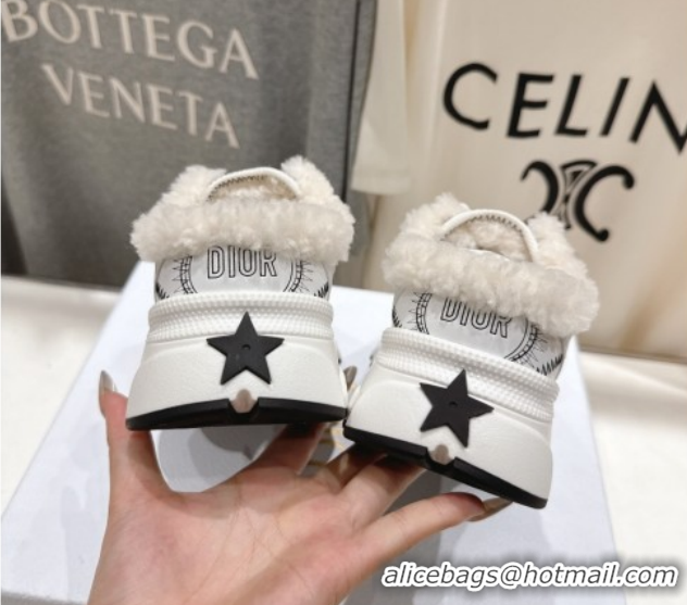 Good Quality Dior Chrono Sneaker Mules in Mesh, Leather-Effect and Wool White/Black 1029066