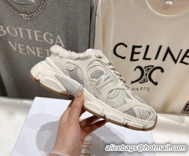 Purchase Dior Chrono Sneaker Mules in Mesh, Suede and Wool Light Grey 51029067