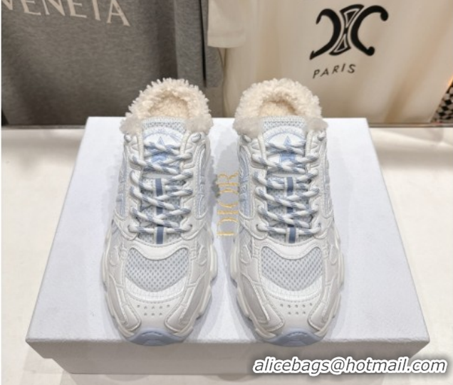 Best Price Dior Chrono Sneaker Mules in Mesh, Leather-Effect and Wool White/Blue 51029068