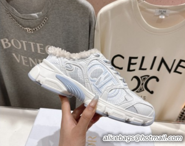Best Price Dior Chrono Sneaker Mules in Mesh, Leather-Effect and Wool White/Blue 51029068