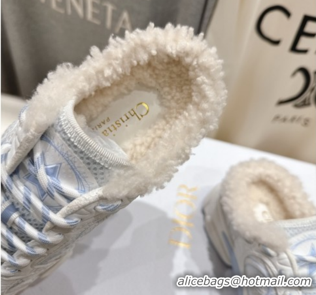 Best Price Dior Chrono Sneaker Mules in Mesh, Leather-Effect and Wool White/Blue 51029068