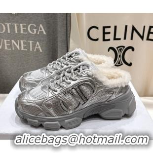 Pretty Style Dior Chrono Sneaker Mules in Mesh, Leather-Effect and Wool Silver Grey 51029069