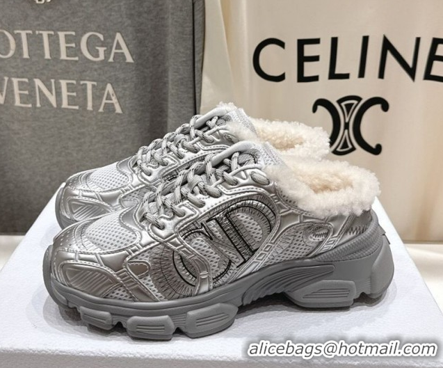Pretty Style Dior Chrono Sneaker Mules in Mesh, Leather-Effect and Wool Silver Grey 51029069