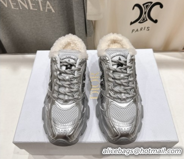 Pretty Style Dior Chrono Sneaker Mules in Mesh, Leather-Effect and Wool Silver Grey 51029069