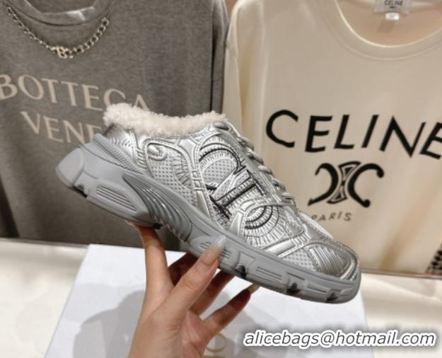 Pretty Style Dior Chrono Sneaker Mules in Mesh, Leather-Effect and Wool Silver Grey 51029069