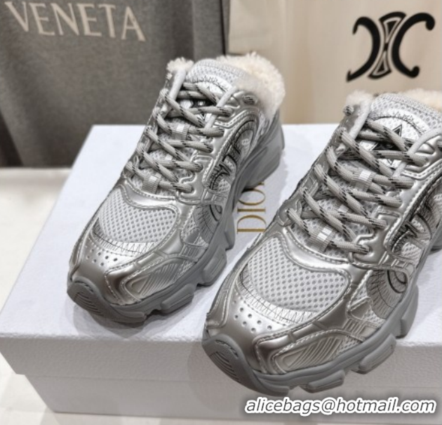 Pretty Style Dior Chrono Sneaker Mules in Mesh, Leather-Effect and Wool Silver Grey 51029069