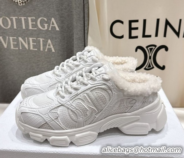 Grade Quality Dior Chrono Sneaker Mules in Mesh, Leather-Effect and Wool White 51029070