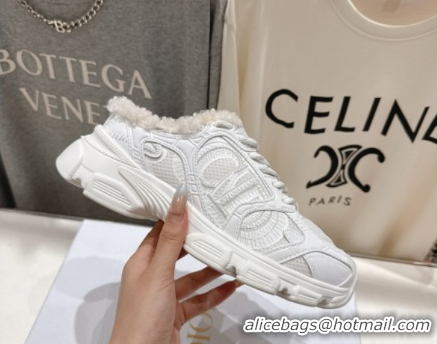 Grade Quality Dior Chrono Sneaker Mules in Mesh, Leather-Effect and Wool White 51029070