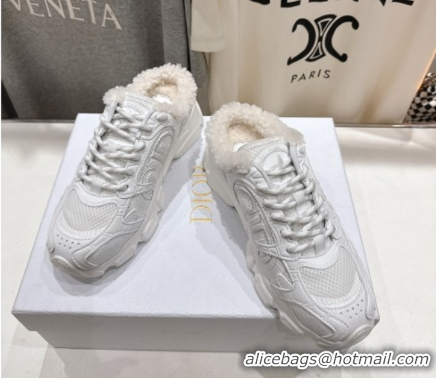 Grade Quality Dior Chrono Sneaker Mules in Mesh, Leather-Effect and Wool White 51029070