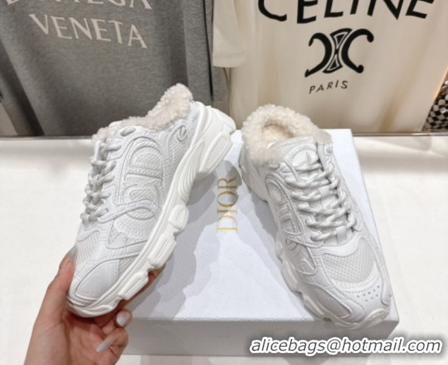 Grade Quality Dior Chrono Sneaker Mules in Mesh, Leather-Effect and Wool White 51029070