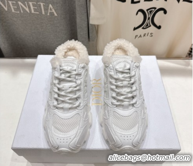 Grade Quality Dior Chrono Sneaker Mules in Mesh, Leather-Effect and Wool White 51029070