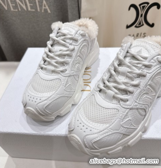 Grade Quality Dior Chrono Sneaker Mules in Mesh, Leather-Effect and Wool White 51029070