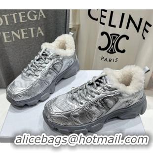 Good Quality Dior Chrono Sneakers in Mesh, Leather-Effect and Wool Silver/White 1029071