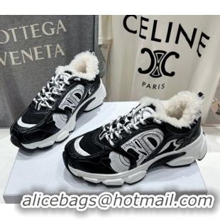 Good Looking Dior Chrono Sneakers in Mesh, Leather-Effect and Wool Black/White 51029072