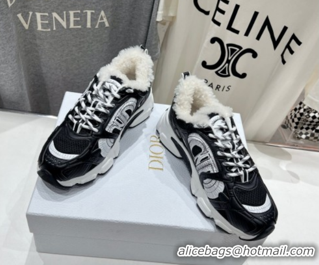 Good Looking Dior Chrono Sneakers in Mesh, Leather-Effect and Wool Black/White 51029072