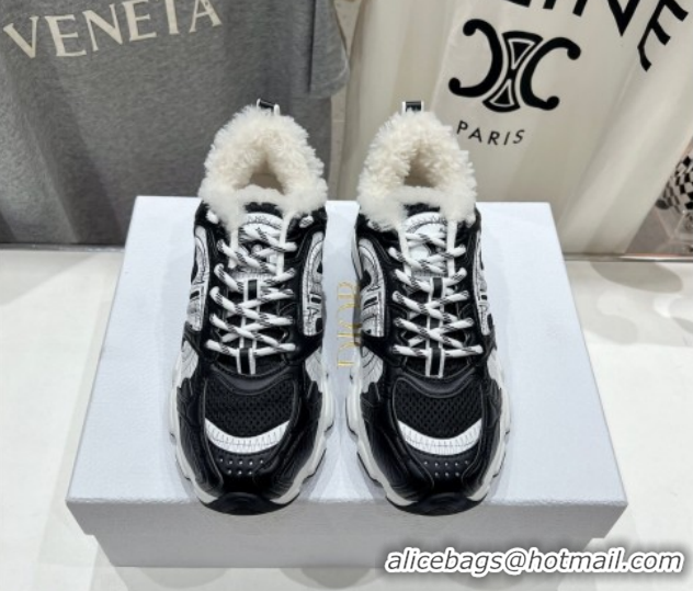 Good Looking Dior Chrono Sneakers in Mesh, Leather-Effect and Wool Black/White 51029072