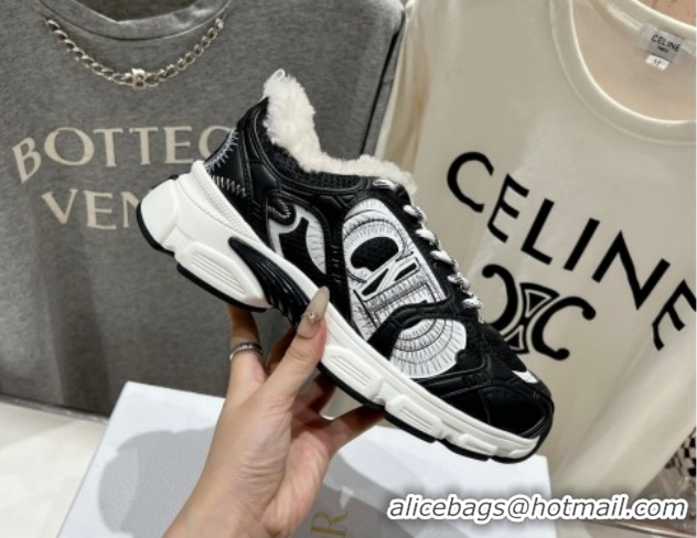 Good Looking Dior Chrono Sneakers in Mesh, Leather-Effect and Wool Black/White 51029072