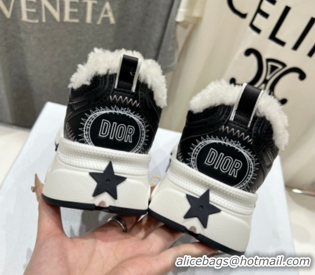 Good Looking Dior Chrono Sneakers in Mesh, Leather-Effect and Wool Black/White 51029072