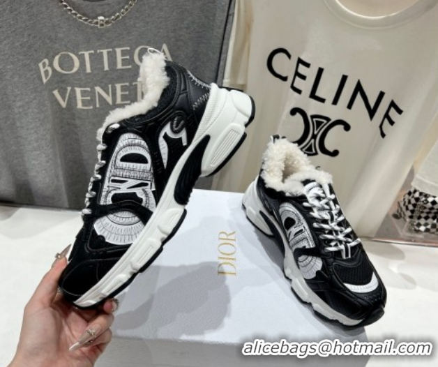 Good Looking Dior Chrono Sneakers in Mesh, Leather-Effect and Wool Black/White 51029072