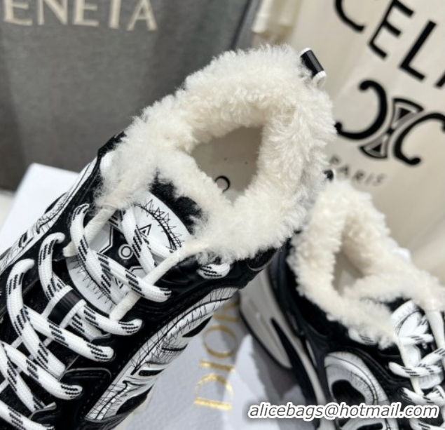 Good Looking Dior Chrono Sneakers in Mesh, Leather-Effect and Wool Black/White 51029072