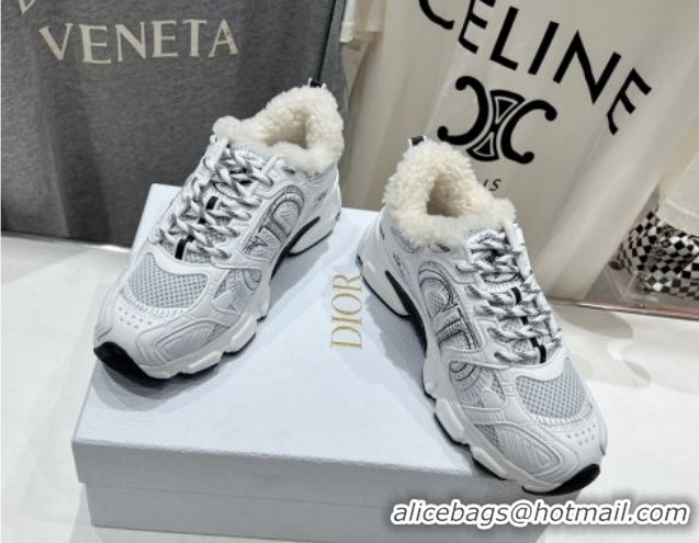 Classic Hot Dior Chrono Sneakers in Mesh, Leather-Effect and Wool White/Black 51029073