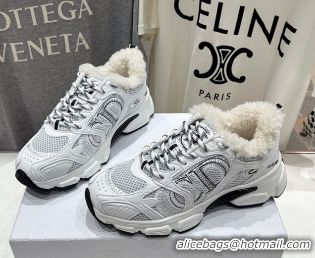 Classic Hot Dior Chrono Sneakers in Mesh, Leather-Effect and Wool White/Black 51029073