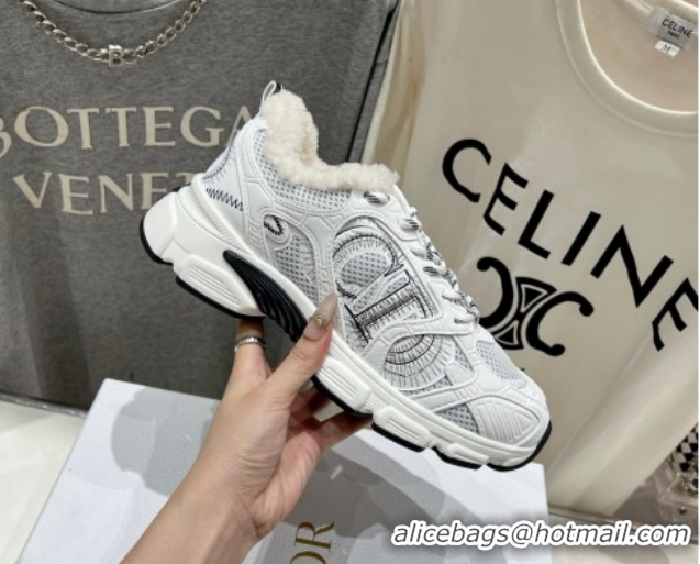 Classic Hot Dior Chrono Sneakers in Mesh, Leather-Effect and Wool White/Black 51029073