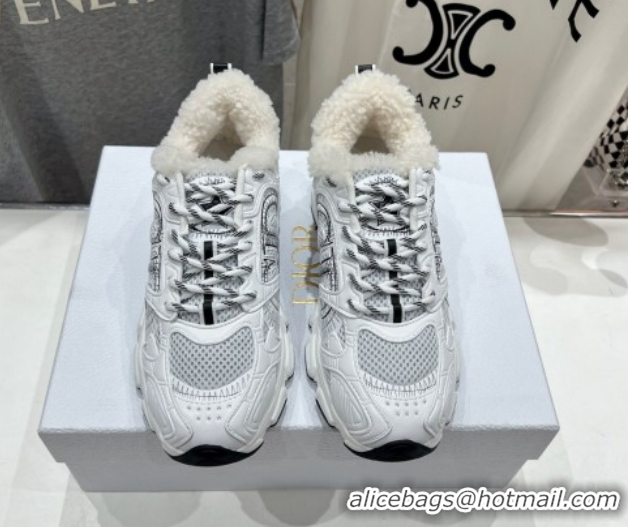 Classic Hot Dior Chrono Sneakers in Mesh, Leather-Effect and Wool White/Black 51029073