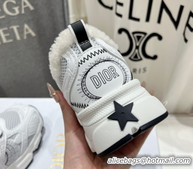 Classic Hot Dior Chrono Sneakers in Mesh, Leather-Effect and Wool White/Black 51029073