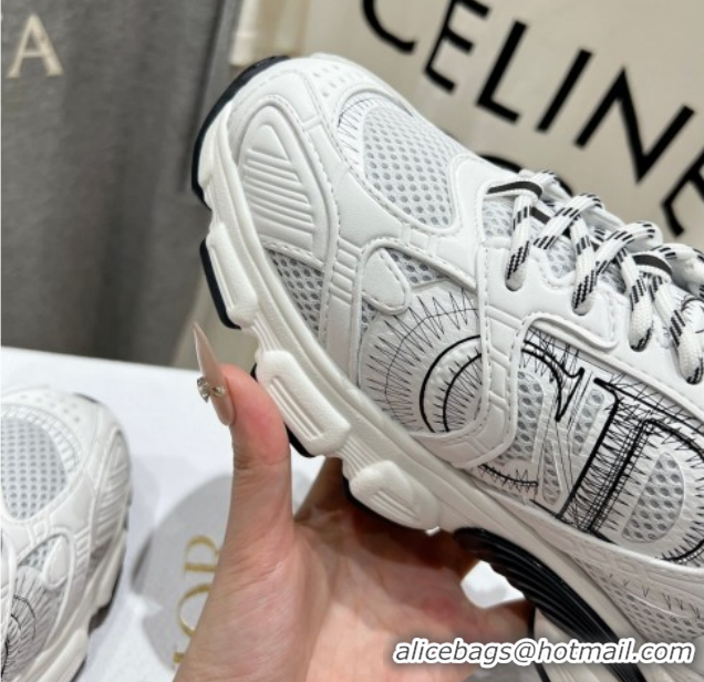 Classic Hot Dior Chrono Sneakers in Mesh, Leather-Effect and Wool White/Black 51029073