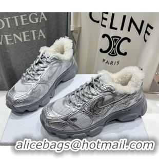 Durable Dior Chrono Sneakers in Mesh, Leather-Effect and Wool Silver/Grey 1029074