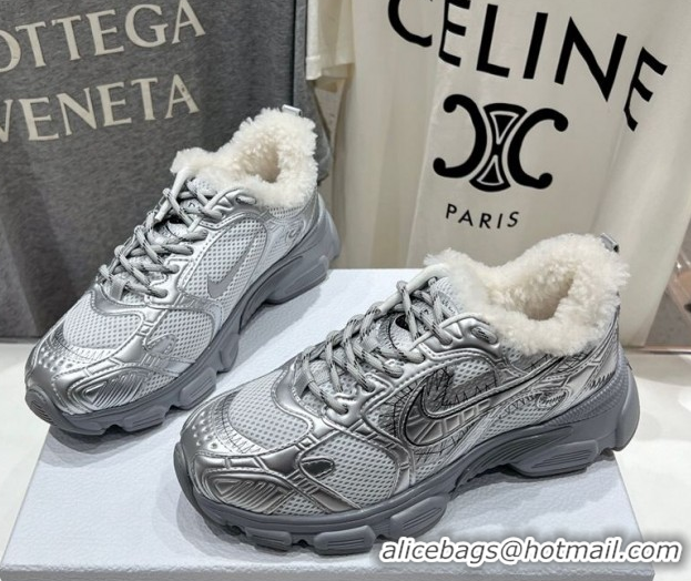 Durable Dior Chrono Sneakers in Mesh, Leather-Effect and Wool Silver/Grey 1029074