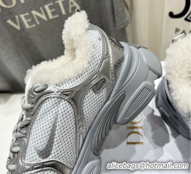 Durable Dior Chrono Sneakers in Mesh, Leather-Effect and Wool Silver/Grey 1029074