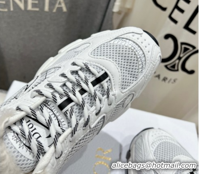 Charming Dior Chrono Sneakers in Mesh, Leather-Effect and Wool White/Grey 1029075