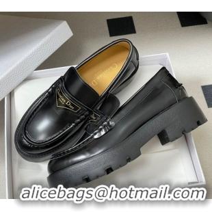 Stylish Dior Boy Platform Loafers in Brushed Calfskin Leather Black 1029076